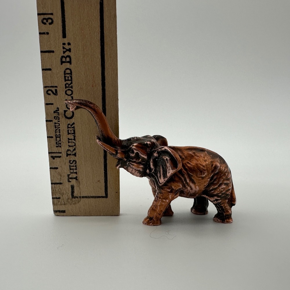 Vintage Copper Tone Elephant Figurine Trunk Up Good Luck Statue Miniature 2.5" - Picture 7 of 8